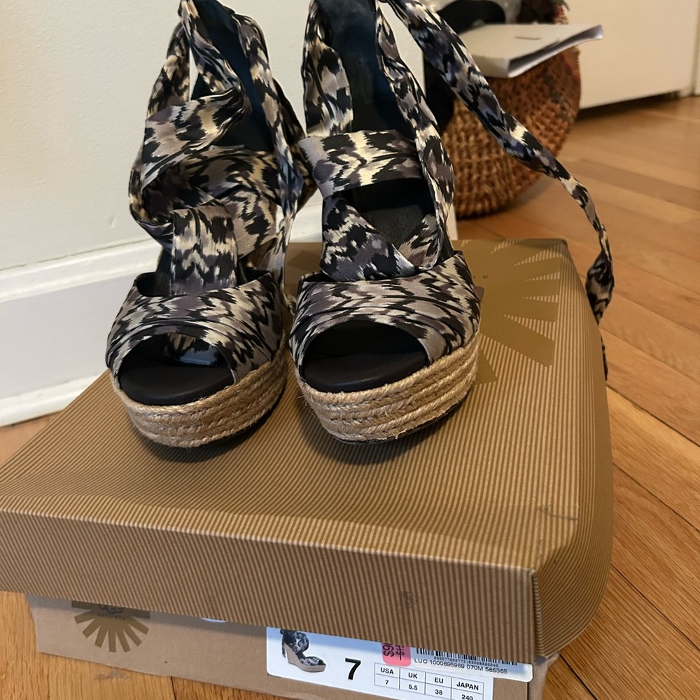 UGG Black and Cream Espadrille Wedges